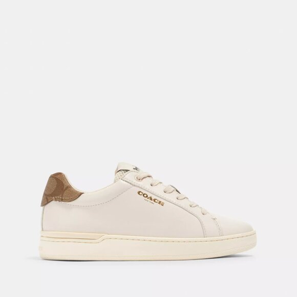 Coach Womens Clip Low Top Sneaker Sz 7.5 Chalk/Khaki - Picture 1 of 3